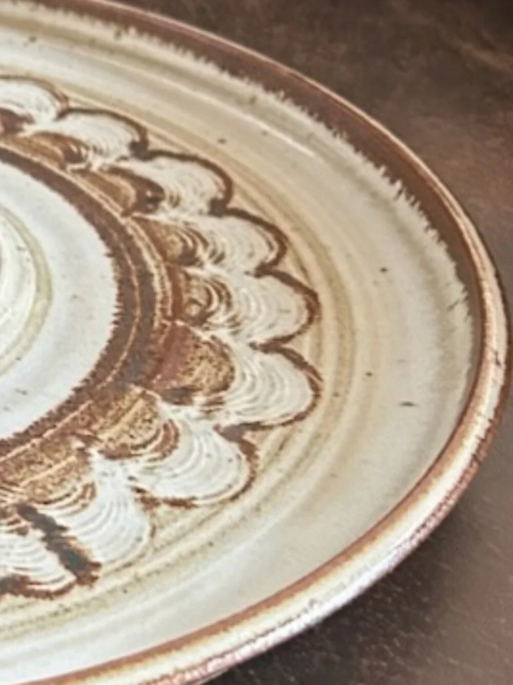 Vintage Signed Studio Pottery Glazed Stoneware Oversized Brown & Cream Platter